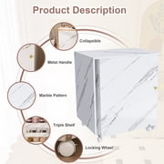 4-in-1 Folding Sewing Table with Lockable Wheels - Multi-Functional Craft Station, End Table, Computer Desk, and Kitchen Storage with Shelves - White Rolling Sewing Machine Table for Apartments