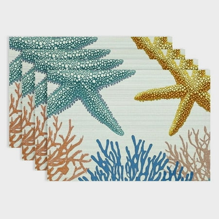 

Pratyus Starfish Corals Wallpaper Linen Cloth Placemats Set of 4 for Dining Tables Home Decor Heat-Resistant Insulated Table Mats 18x12in