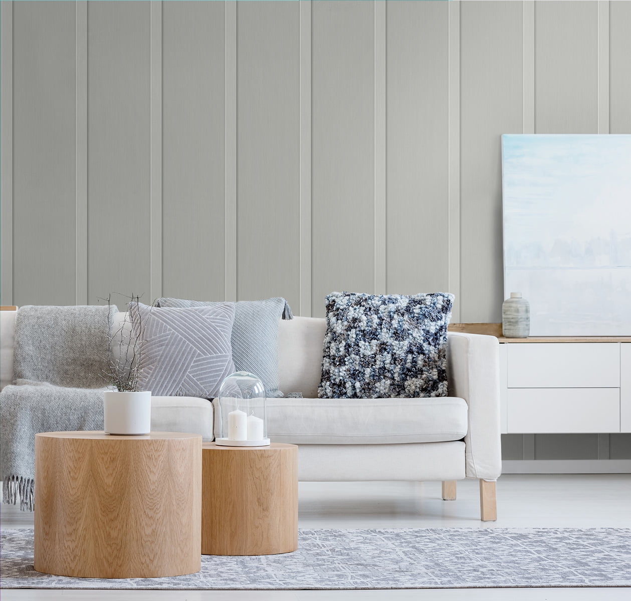 NextWall Harbor Grey Faux Board & Batten Peel and Stick Wallpaper