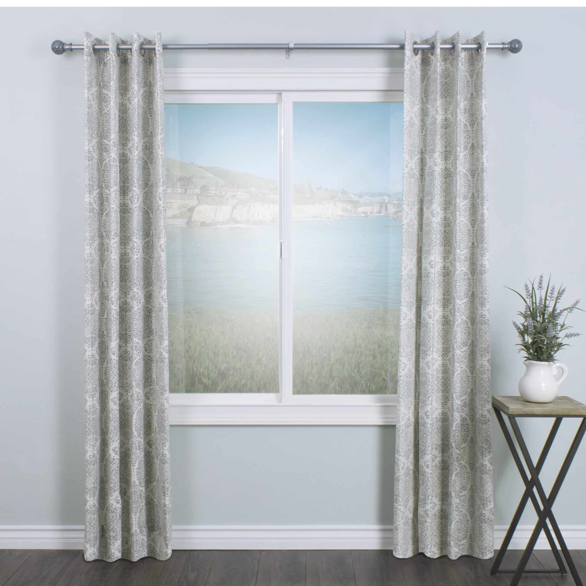 Decopolitan 1" Antique Silver Marble Adjustable Curtain Rod, 36-72"