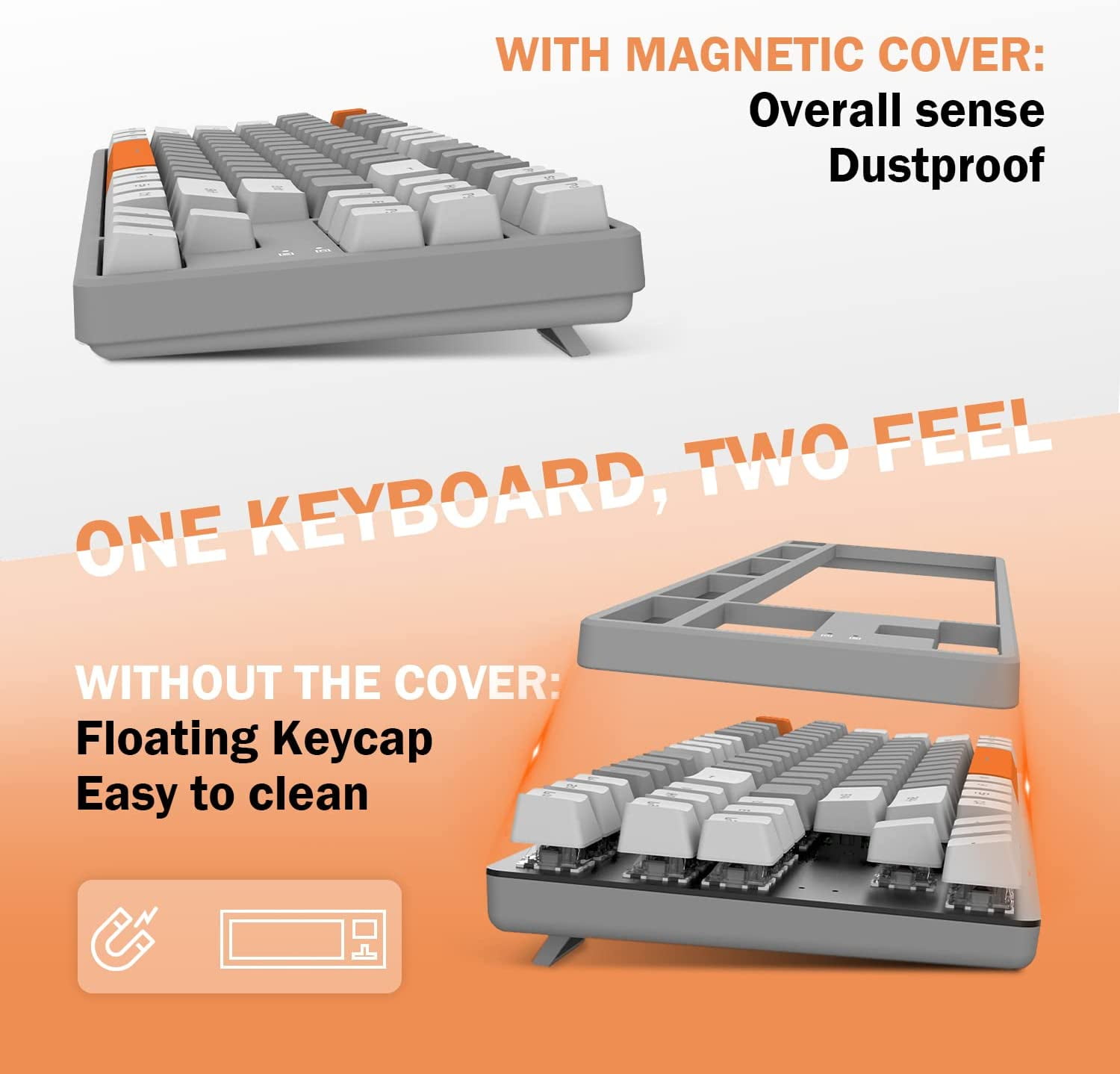 Ajazz AK873 Wired Hot Swappable Mechanical Keyboard, Coiled Cable, 22 RGB Backlit, Classic 3 Color PBT Floating Keycaps, 87% Keyboard with Detachable Magnet Cover, Custom DIY Keyboard