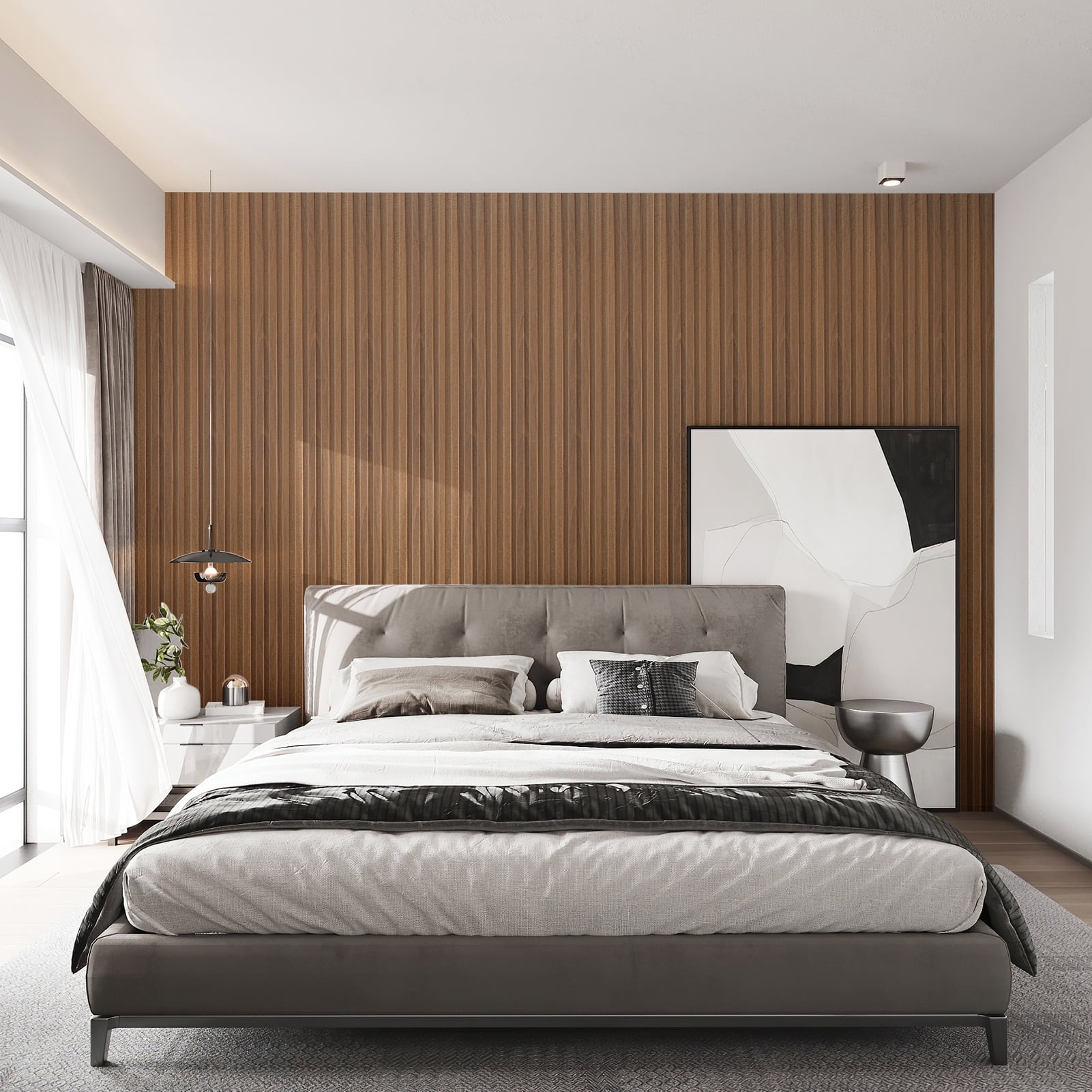 Art3d Slat Wall Panels, WPC Soundproof 3D Wall Paneling, 8-Pack 96 x 6 in. Teak