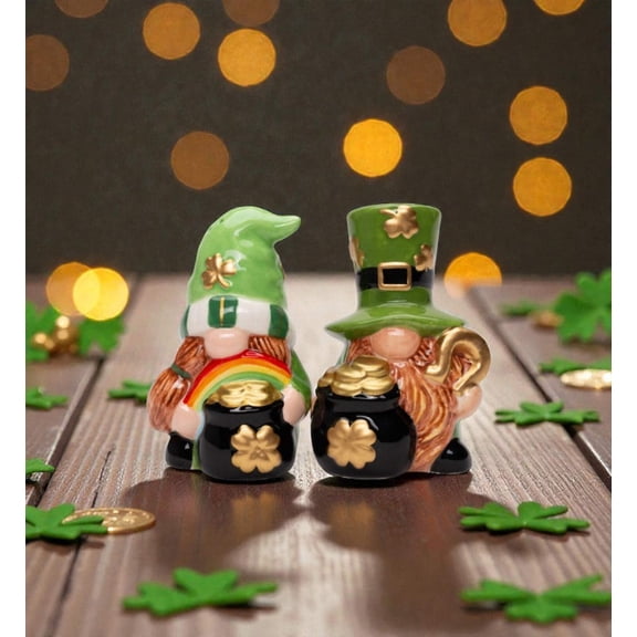 Ceramic Saint Patrick's Day Gnome Salt and Pepper Shakers, Gnome Collector Gift, Irish Decor, Green Decor