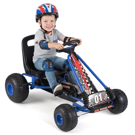 Infans Kids 4-Wheel Pedal Go Kart w/Clutch & Hand Brake. Multi-Terrain Wheels,Blue.