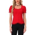 thumbnail image 1 of CAMISA VICTORIANA INSPIRADA CHIC PARA MUJERES CON ESCOTE CORAZÓN Y MANGAS ABULLONADAS, BLUSA GÓTICA CON LACITOS PARA HALLOWEEN, TAMAÑO XS, ROJO, 1 of 6