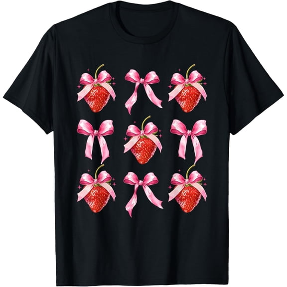 Strawberry Coquette Bow Strawberries Festival Girls Women T-Shirt