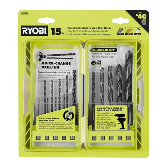 Black Oxide Hex Shank Drill Bit Set (15-Piece)