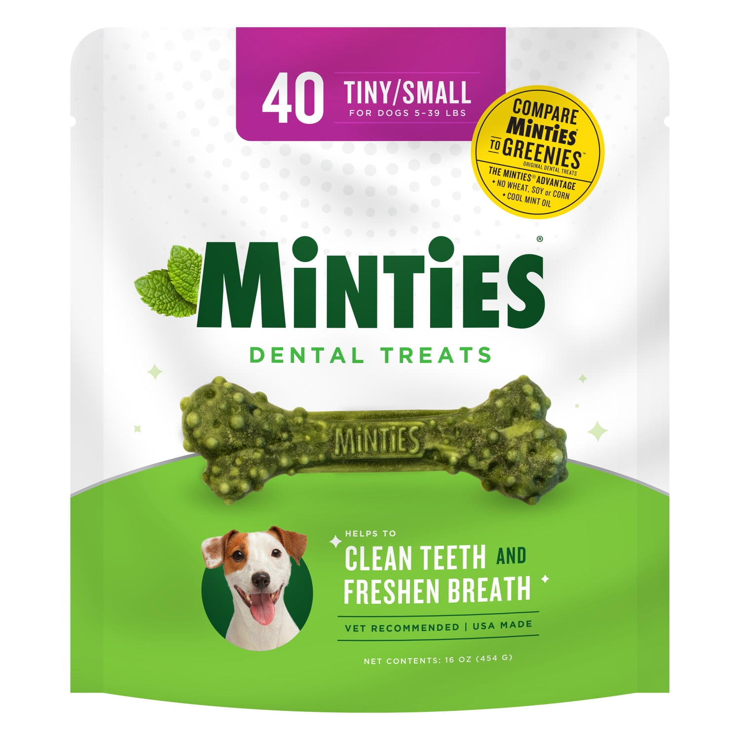 MINTIES Dog Dental Bone Treats, Dental Chews for Tiny/Small Dogs 5-39 lbs, 40 Count