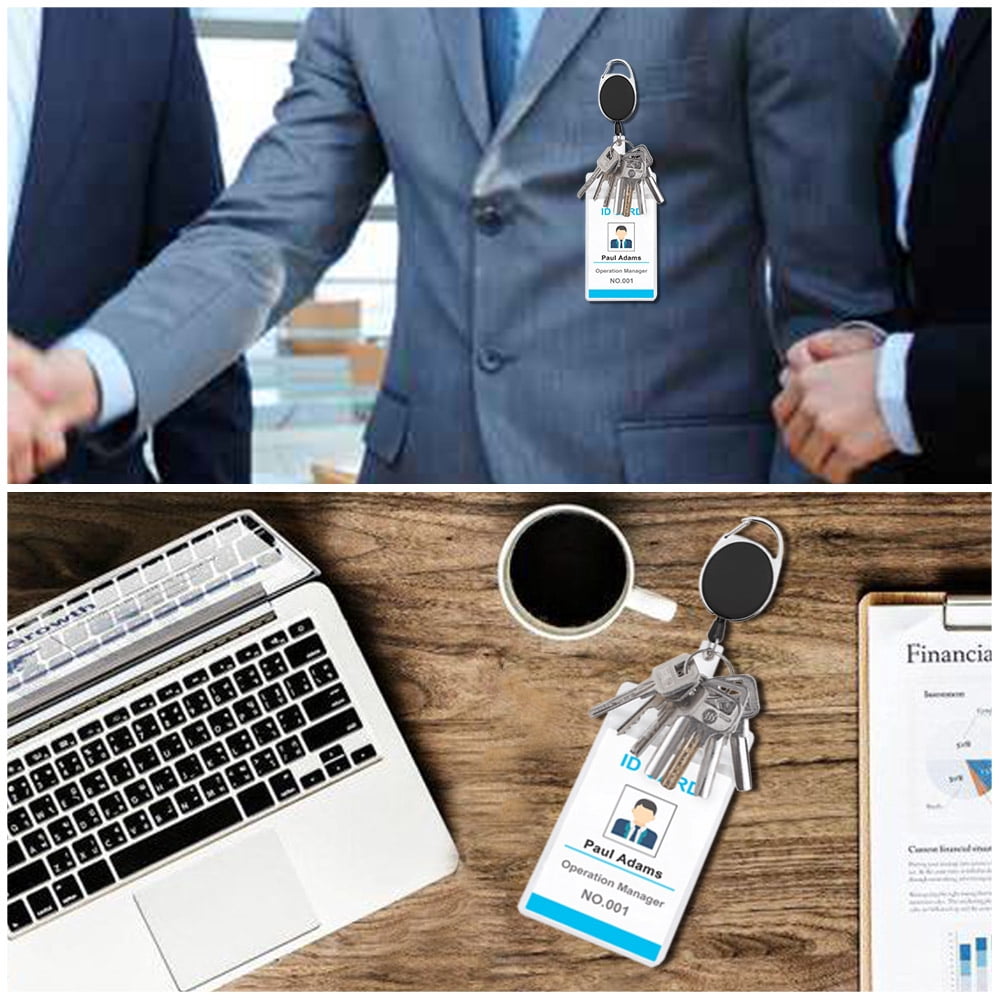 GOGO 14 Pack Retractable ID Badge Holders, Carabiner Badge Reel with Belt Clip & Key Ring-Blue