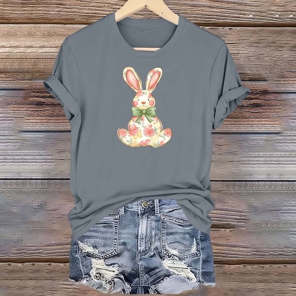 TaTaai Easter T Shirt for Women Casual Short Sleeve Round Neck Loose Fit Printed Tops Soft Stretchy Comfortable Tee for Spring Home Daily Holiday Party Wear Gift