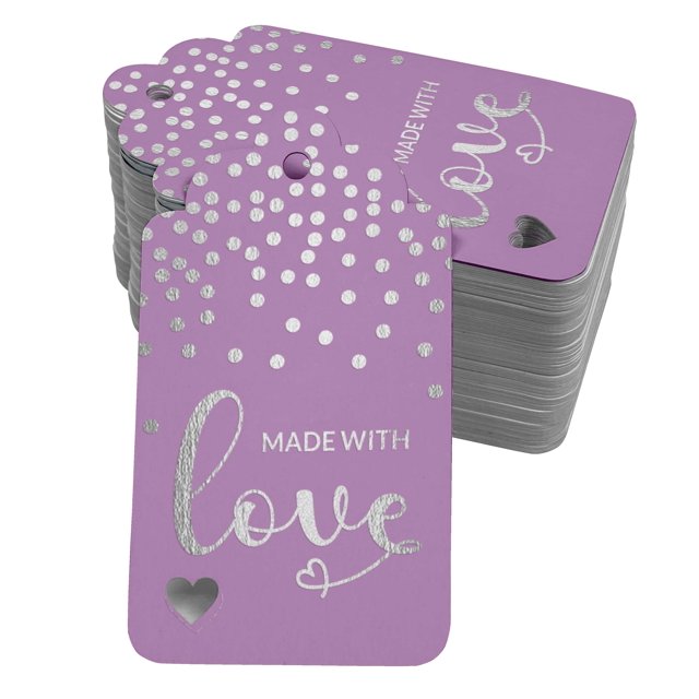 Inkdotpot Made With Love Text Bottle Tag Real Silver Foil Favor Hang Tags Pack Of 100