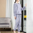 thumbnail image 2 of VISALY Women Pajama Sets Fluffy Pajamas Set Fleece Pullover Pants Loose Plush Sleepwear 2 Piece Pjs Set Warm Loungewear Soft Leisure Suit Winter Pajama Blue One Size, 2 of 6