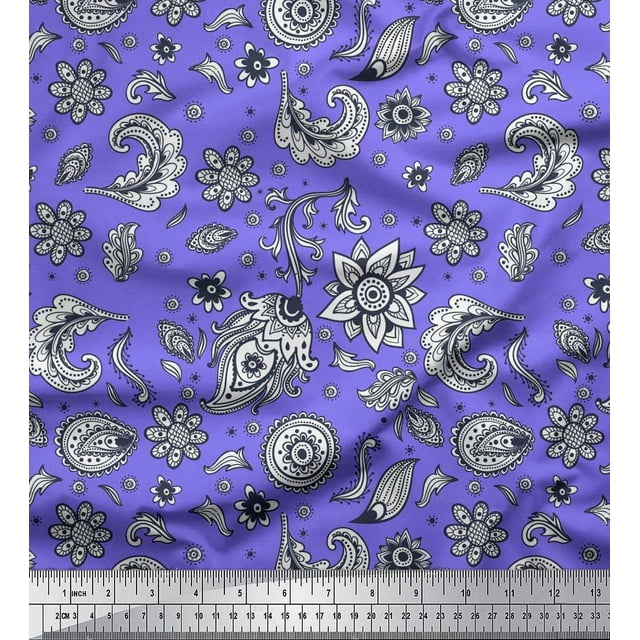 Soimoi Velvet Fabric Paisley & Floral Artistic Print Sewing Fabric Yard 58 Inch Wide