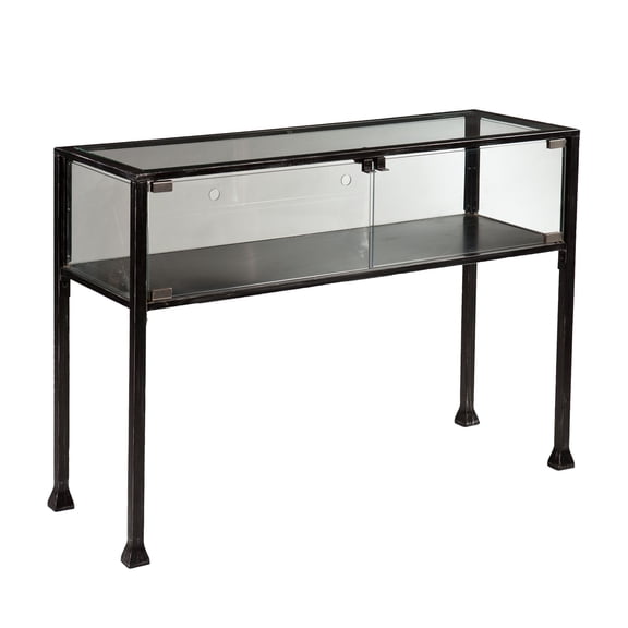 Southern Enterprises 42.5" Black and Clear Contemporary Terrarium Display Console Table