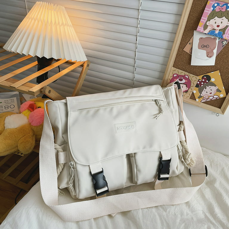 Bxingsftys Kawaii Messenger Bag - Nylon Shoulder Bag for School Multi Pockets Crossbody Handbags Purse Aesthetic Messenger Bag (Black), Women's, Size