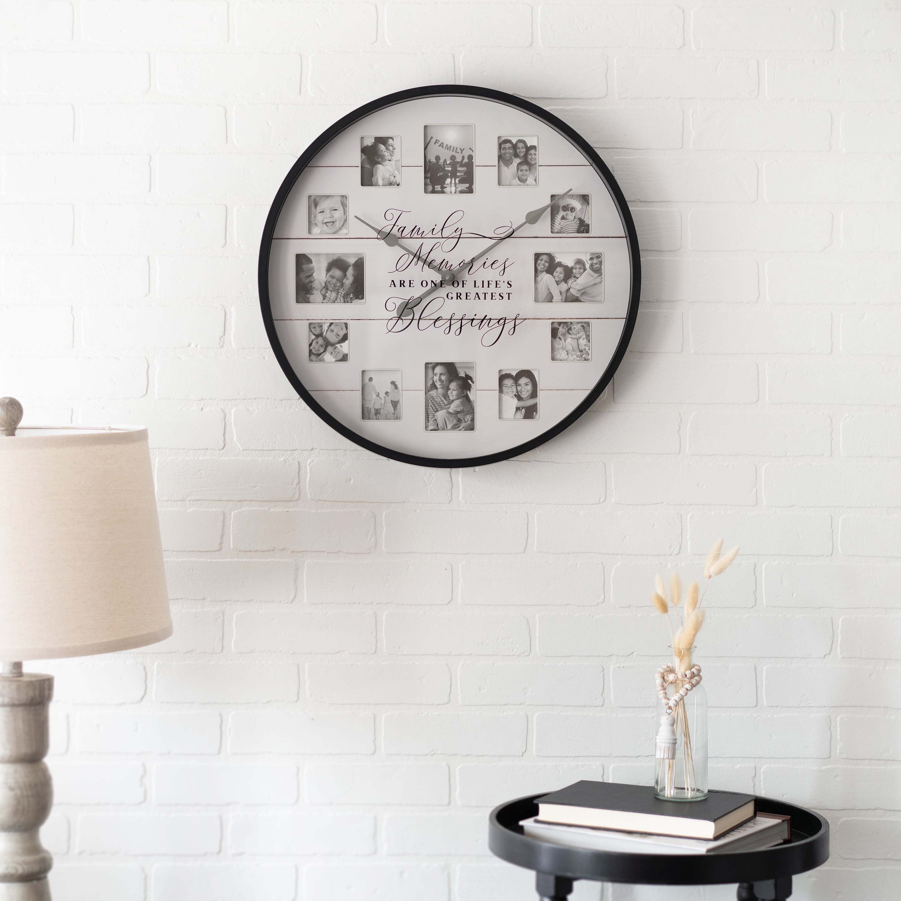 Sterling & Noble 20" Indoor Round Farmhouse Black & White Photo Frame Analog Wall Clock with Quartz Movement