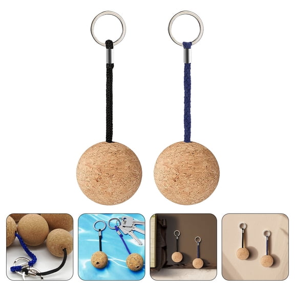 COMPUKAS 2Pcs Round Wood Ball Keychain for Men and Women in Assorted Colors