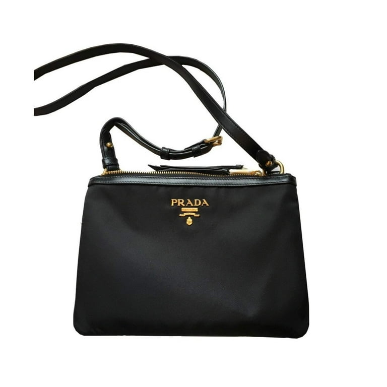 New Prada Logo Tessuto Nylon Soft Calf Trim Black Crossbody Bag 1BH046 Walmart