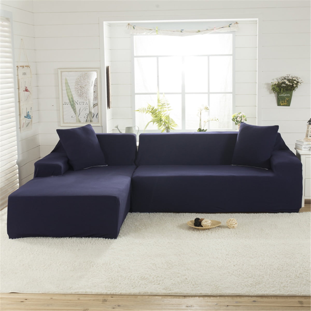 LShaped 3 Seats Sofa Covers Polyester Stretch Fabric Pet Sectional