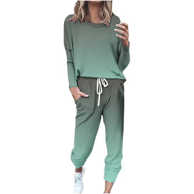 Women'S Loose-Fit Printed Casual Set - Long Sleeve Round Neck Drawstring Oversized Outfit for Canadian Cold Weather Comfort