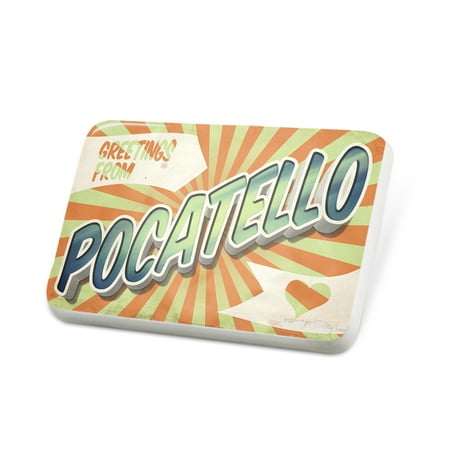 Porcelein Pin Greetings from Pocatello, Vintage Postcard Lapel Badge – NEONBLOND