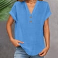 thumbnail image 2 of NinXxx Women's V Neck Short Sleeve Breathable Summer Basic Top Light Blue L, 2 of 4