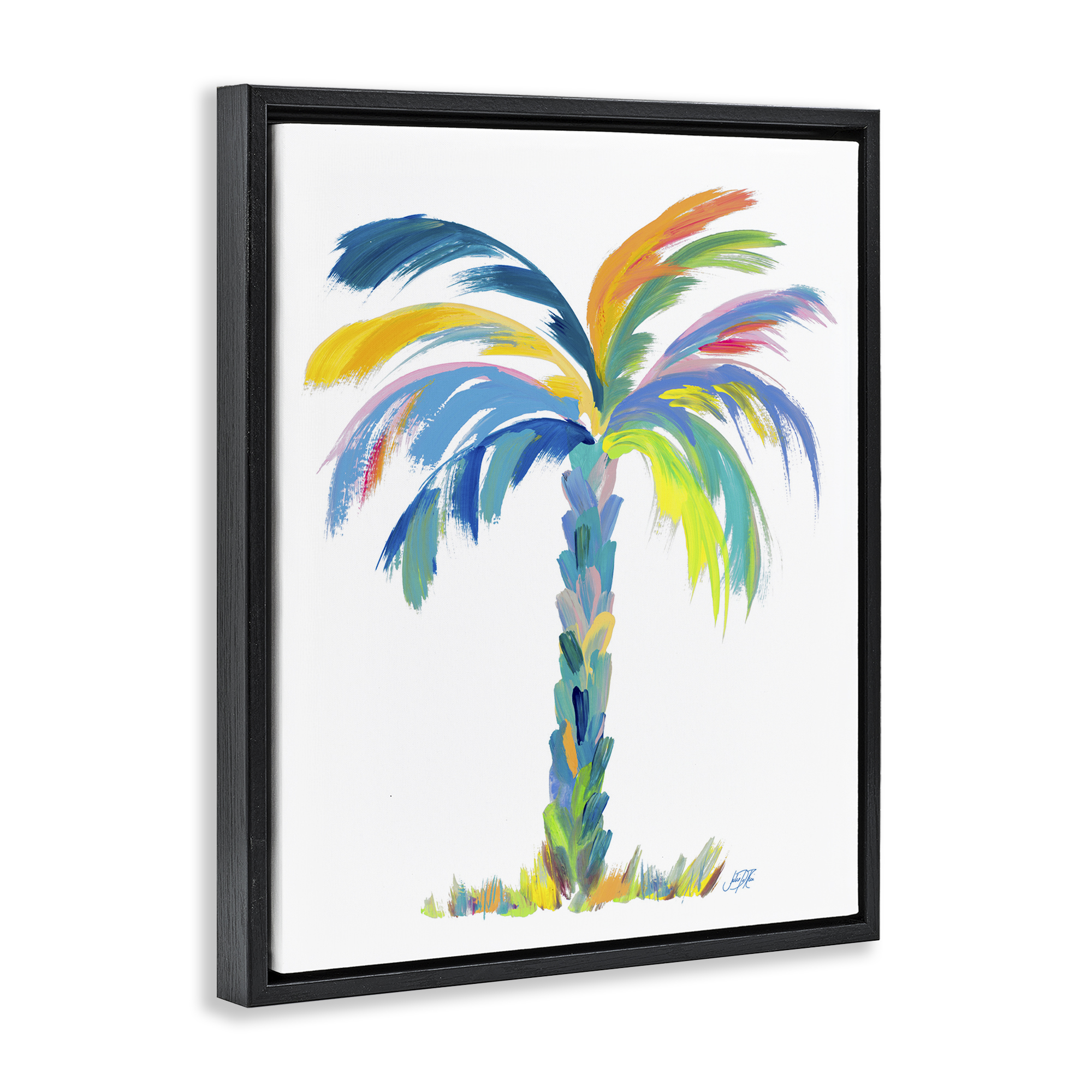 Stupell Industries Bold Brushed Palm Botanical & Floral Painting Black Floater Framed Canvas Art Print Wall Art, 17 x 21