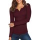 thumbnail image 1 of Txlixc, camisa de primavera con cuello en V para mujer, manga larga, Color sólido, acanalado, cuello Henley, camiseta con botones, blusa ajustada, Tops Txlixc Estilo de ocio, 1 of 7