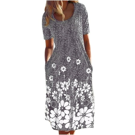 

Maternity Dress Summer Dress Fashion Women Summer Casual Round-Neck Froral Print Short Sleeve Baggy Dress Wedding Dresses for Bride Valentines Day Dress Clearance 2023 Gray XL