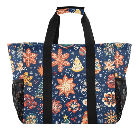 FORMRS Tote Bag for Women Large Capacity Canvas Travel Foldable Carry On Shopping Handbag, Christmas Splendor
