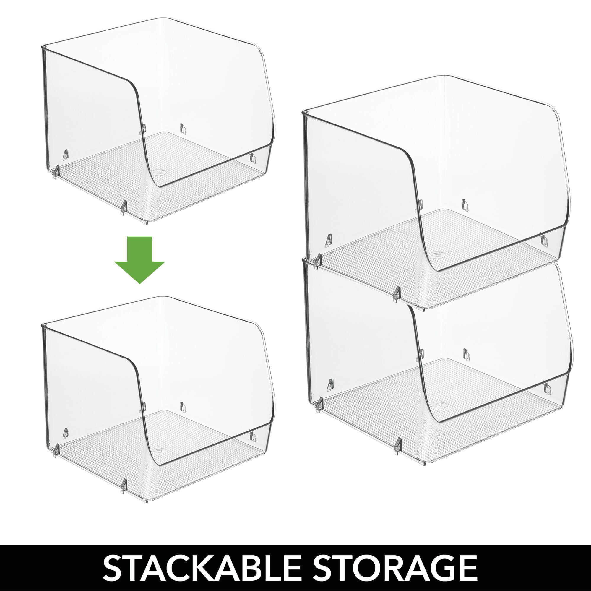 mDesign Linus Open Front Kitchen Plastic Storage Organizer Bin, 4 Pack -  8.5 x 8.5 x 7.5, White
