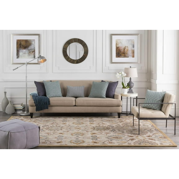 Mark&Day Wool Rugs, 10x14 Eckville Traditional Medium Gray Area Rug, Cream Yellow Blue Carpet for Living Room, Bedroom or Kitchen (10' x 14')