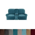 thumbnail image 1 of Housse de Causeuse Inclinable 2024 avec Console Centrale, Housse Extensible en Velours pour Fauteuil Inclinable 2 Places avec Porte-Gobelet, 1 of 10