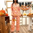 thumbnail image 5 of MEZZALL Women Halloween Autumn Button Front Long Sleeve Lapel Top With Chest Pocket Elastic Waist Full Length Pants Pajama Set Casual Home Wear Pajamas Holiday 2 Piece Pjs, 5 of 6