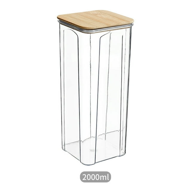 Rvkxad Bamboo Lid Storage Container, Plastic Transparent Grain Sealed Jar for Rice Beans, Pantry Organizer
