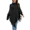 thumbnail image 5 of YouLoveIt Women Turtleneck Asymmetrical Tassel Knitted Sweater Pullover Jumper Casual Poncho Shawl Coat Outwear Ladies Loose Cloak Knitwear Pullover Wrap Coats Tops, 5 of 8