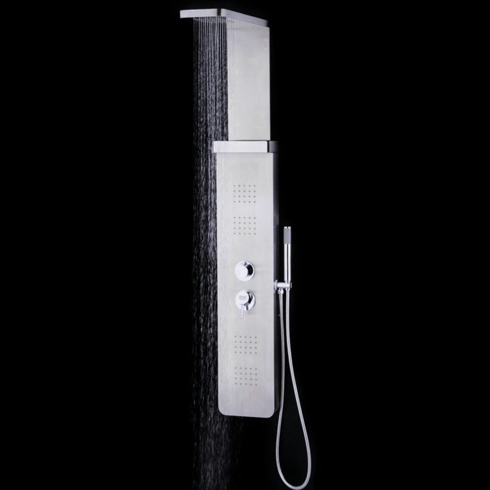 Finihen Shower Panel, Shower Panel Tower System, 59â Stainless Steel Shower Panel with Massage Jets and Hand Shower, Silver