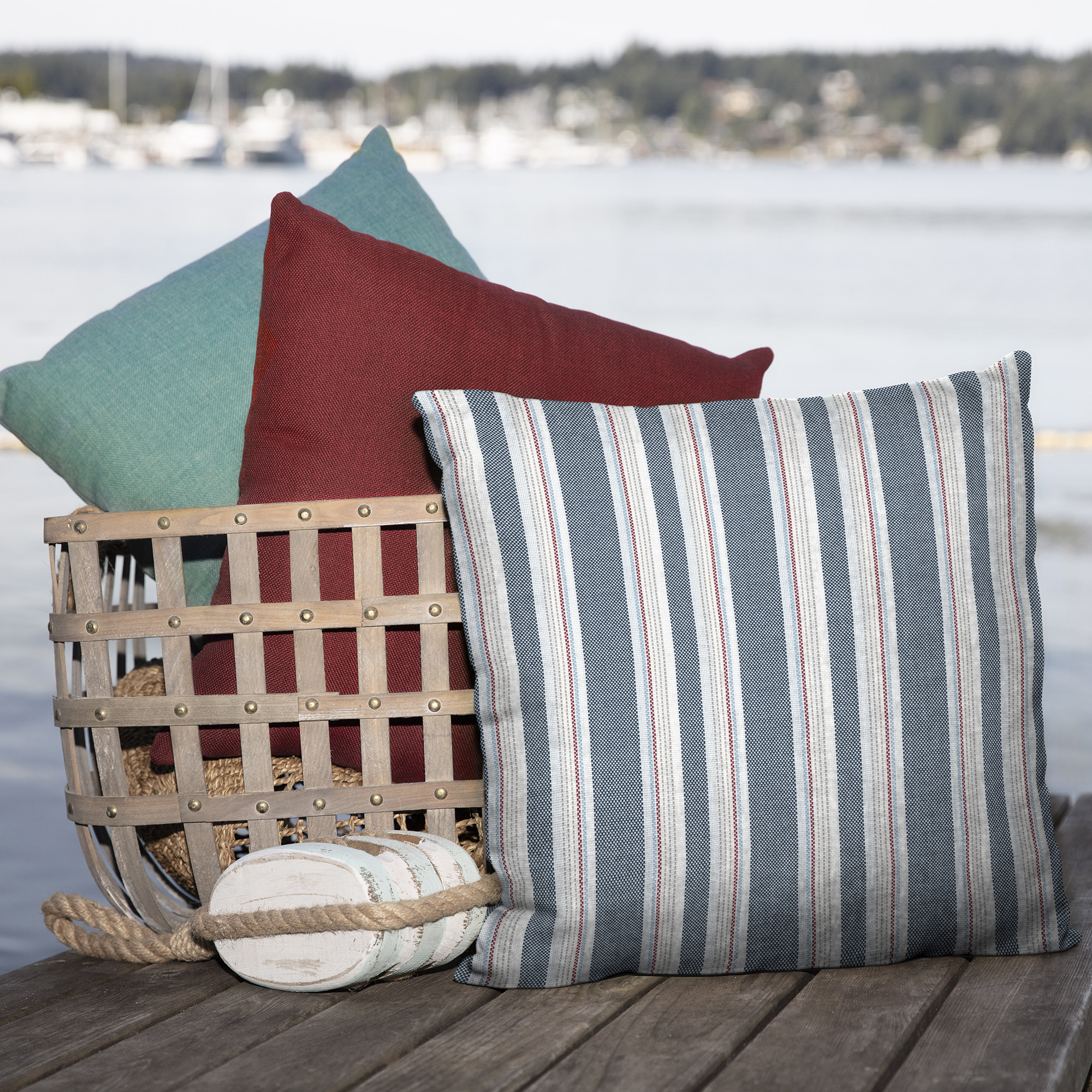 ARDEN Oceantex Outdoor Toss Pillow 18 x 18, 2 Pack 18 x 18, Ocean Blue Stripe