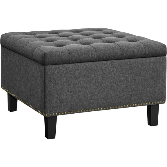 28-inch Entryway Ottoman Bench with Storage, Multipurpose Foot Rest Sofa Stool in Dark Grey