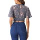 thumbnail image 3 of INSPIRAR CHIC Blusas Cortas de Manga Corta con Cuello en V de Verano con Estampado Floral S Gris Azul, 3 of 6
