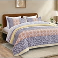 thumbnail image 2 of JOHNPEY Quilt Set California King Size-Boho Botanical Quilts Bedding Set All Season Coverlets with Rustic Striped Pattern，Yellow，3 Pieces, 2 of 6
