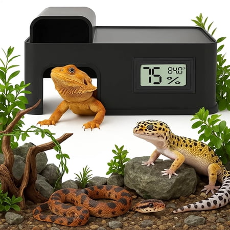 Reptile Humid Hideout with a Humidification Groove Equipped with a Temperature and Humidity Dish For Lizards,Corn Snake,Leopard Gecko