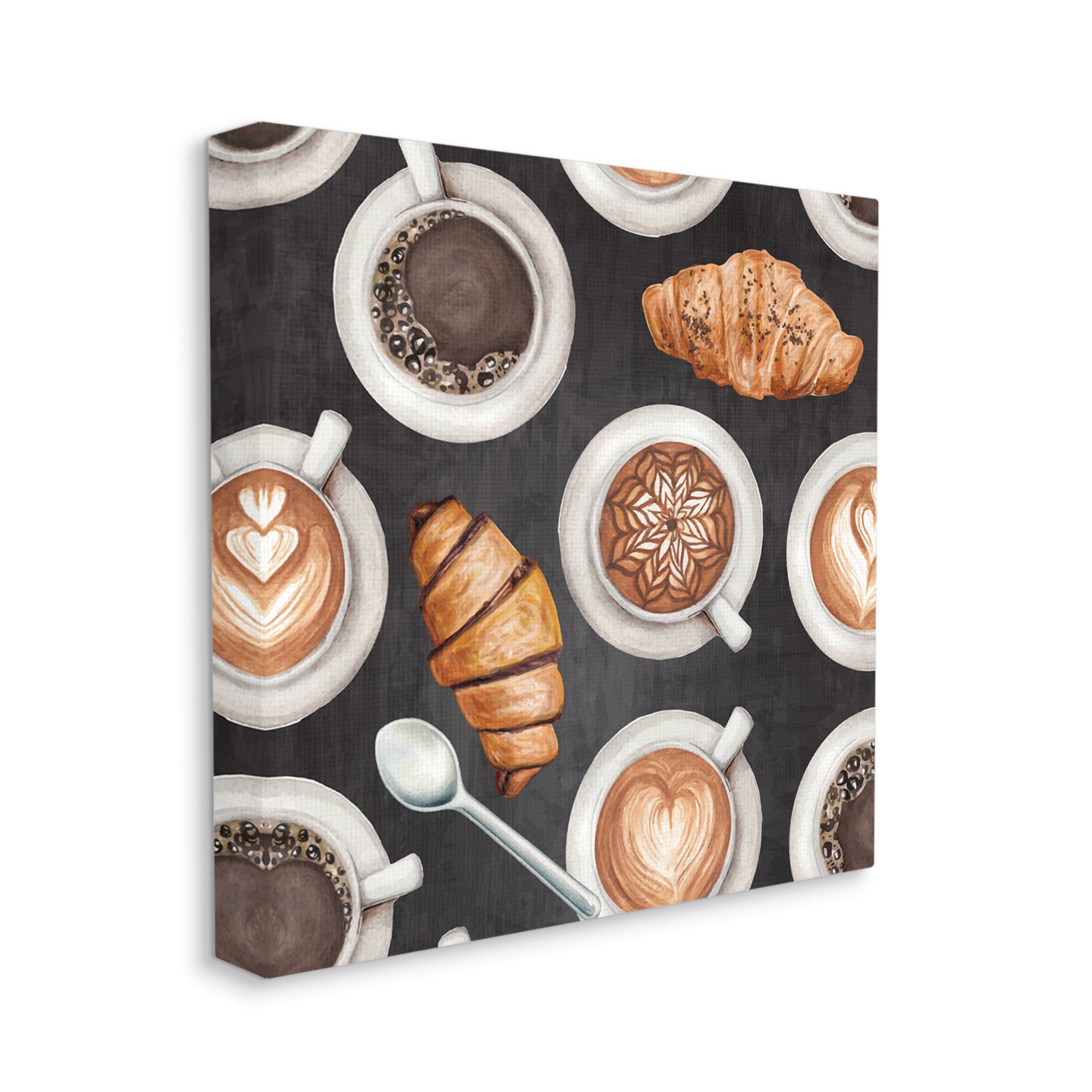 Stupell Industries Cafe Theme Beverages Coffee Latte Croissants Pastries Canvas Wall Art, 30 x 30, Design by ND Art