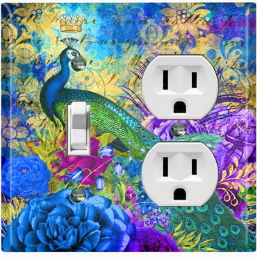 Metal Light Switch Plate Outlet Cover Peacock Crown Flower Damask PEA004