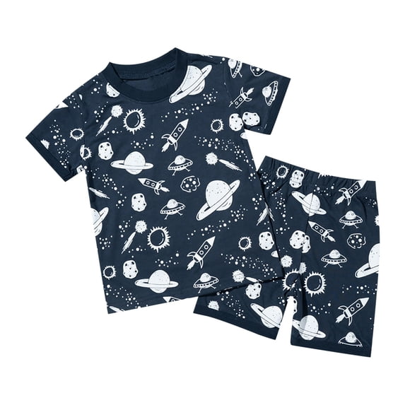 Sunnyoo Big Boys Cotton Outfits Planet Print Short Sleeve Tshirt Shorts Set, Sizes 2-8