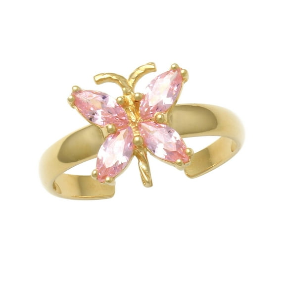 Anygolds 14K Real Solid Gold Marquise CZ Butterfly Cubic Zirconia Toe Ring 14mm Inner - MTR0131-PKY Yellow Gold