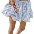 thumbnail image 3 of Women'S Striped Elastic Waist Bubble Skirt Flared A Line Mini Puffy Skirts White M, 3 of 9