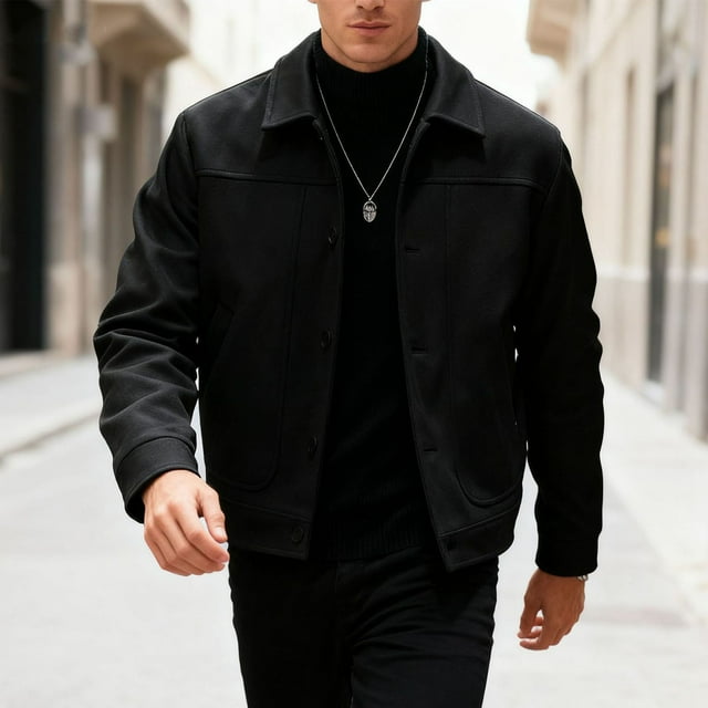Veste d'Extérieur Vintage pour Homme avec Col Rabattu et Poches pour l'Hiver, Tenue Décontractée, Usage Quotidien et Style Classique