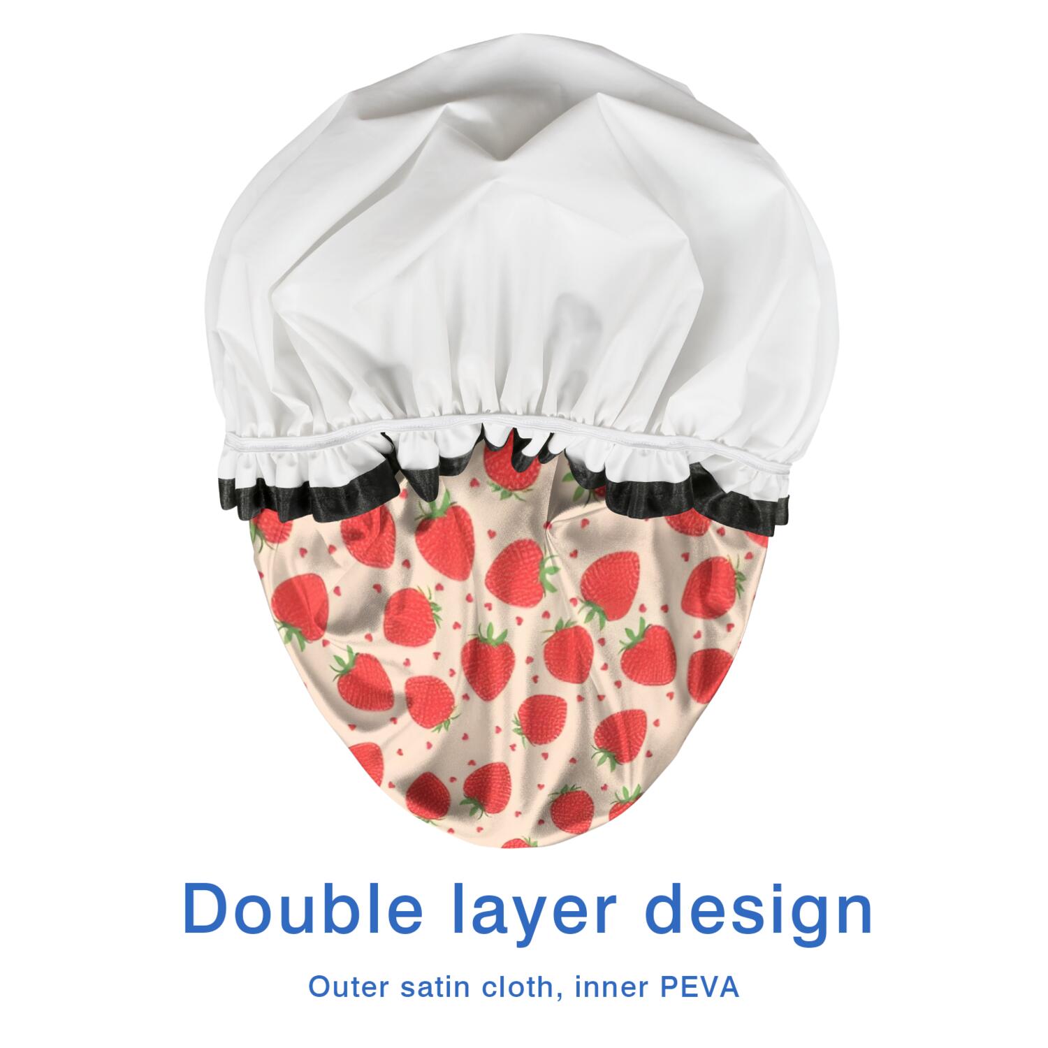 Shower Caps,Strawberry Plants Fruit Heart Waterproof Shower Cap for Women 4 Pieces,Double Reusable Hair Cover for Shower PEVA Elastic Stretch Hem