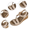 thumbnail image 5 of Rokment Wedges Dress Sandals for Women 2026 Stylish Simple Casual Leather Platform Chunky High Heels Summer Beach Orthopedic Dressy Work Sandal Ladies Beige Size 6.5, 5 of 7